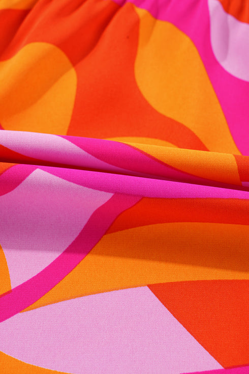 Red Abstract Print Knotted Shoulder High Waist Maxi Dress